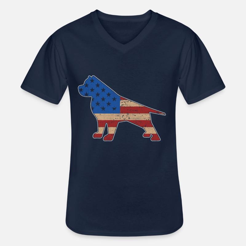 Pitbull USA - Männer-T-Shirt mit V-Ausschnitt - Navy