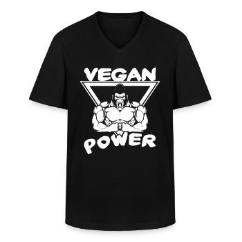 Vegan Power - Men's V-Neck T-Shirt - black - Front - AI Model Male 178 dark (178cm)