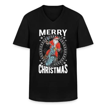 Joyeux Noël Santa Claus moto - T-shirt col V Homme - noir - Devant - AI Model Male 178 dark (178cm)