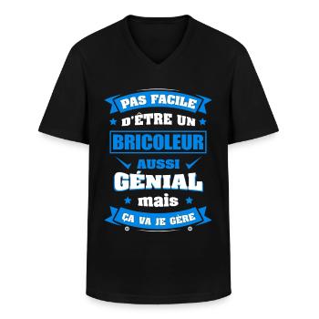 BRICOLEUR GÉNIAL - T-shirt col V Homme - noir - Devant - AI Model Male 178 dark (178cm)