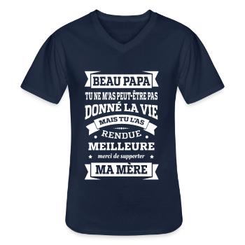 BEAU PAPA TU AS RENDUE MA VIE MEILLEURE - T-shirt col V Homme - marine - Devant - AI Model Male 178 dark (178cm)