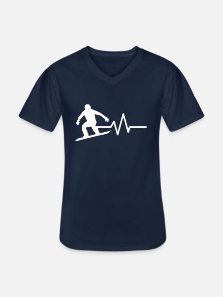 Heartbeat Snowboarder Snowboarding - Men's V-Neck T-Shirt - navy