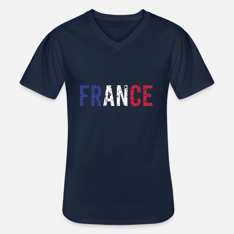 Frankreich - Männer-T-Shirt mit V-Ausschnitt - Navy