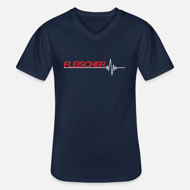 Fleischer - Männer-T-Shirt mit V-Ausschnitt - Navy
