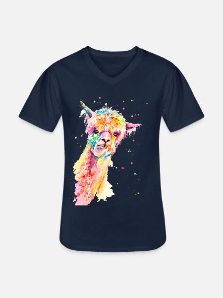 Kleurrijke Alpaca Maurice - Klassiek mannen T-shirt met V-hals - navy