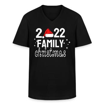 2022 family christmas - T-shirt col V Homme - noir - Devant - AI Model Male 178 dark (178cm)