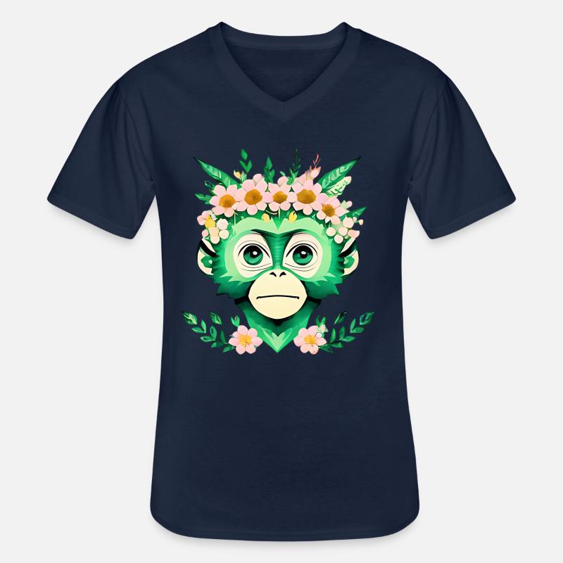 Blumiger Affenfreund - Männer-T-Shirt mit V-Ausschnitt - Navy