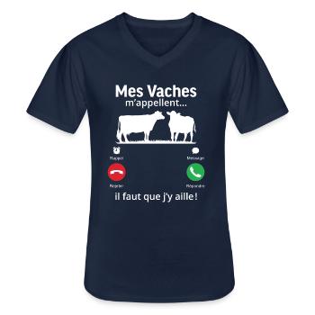 mes vaches m'appellent il faut que j'y aille! - T-shirt col V Homme - marine - Devant - AI Model Male 178 dark (178cm)
