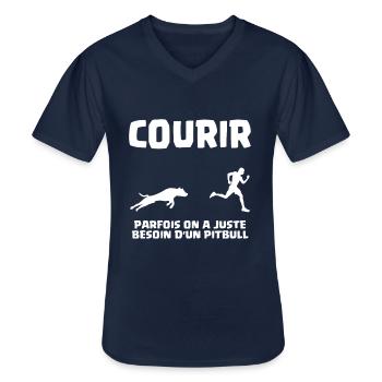 Course à pied Motivation Chien Running Pitbull - T-shirt col V Homme - marine - Devant - AI Model Male 178 dark (178cm)