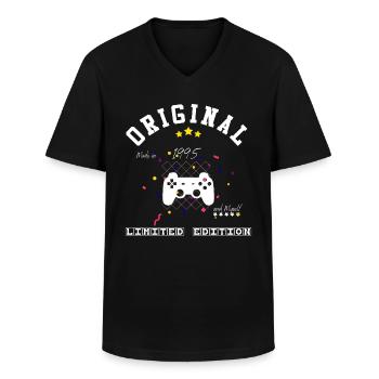 Year 1995 - Men's V-Neck T-Shirt - black - Front - AI Model Male 178 dark (178cm)