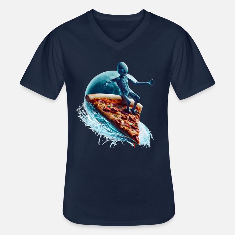Pizza Surfer Alien - Männer-T-Shirt mit V-Ausschnitt - Navy