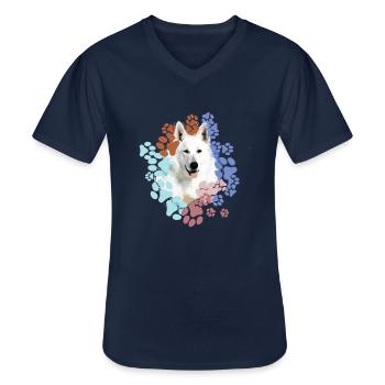 White Shepherd, German Shepherd, Paws, Print - Men's V-Neck T-Shirt - navy - Front - AI Model Male 178 dark (178cm)