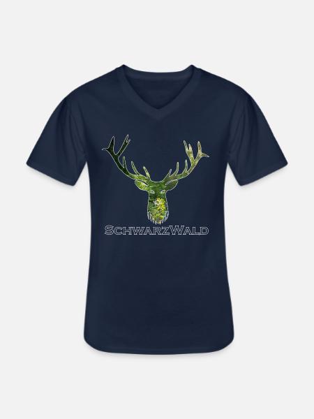 Schwarzwald Hirsch - Wald - Männer-T-Shirt mit V-Ausschnitt - Navy