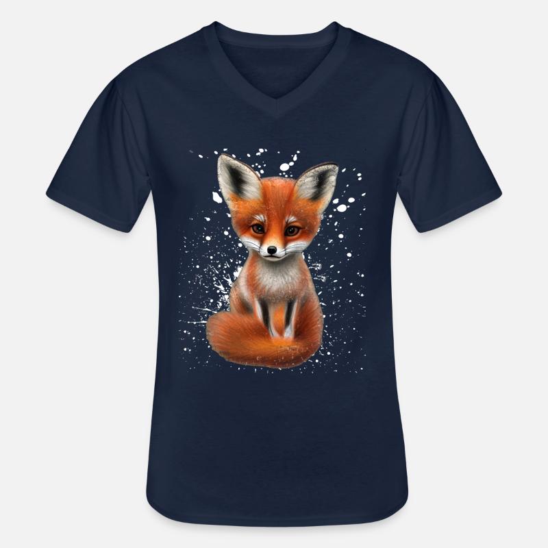 Fuchs handgemalter Fuchs Welpe - Männer-T-Shirt mit V-Ausschnitt - Navy