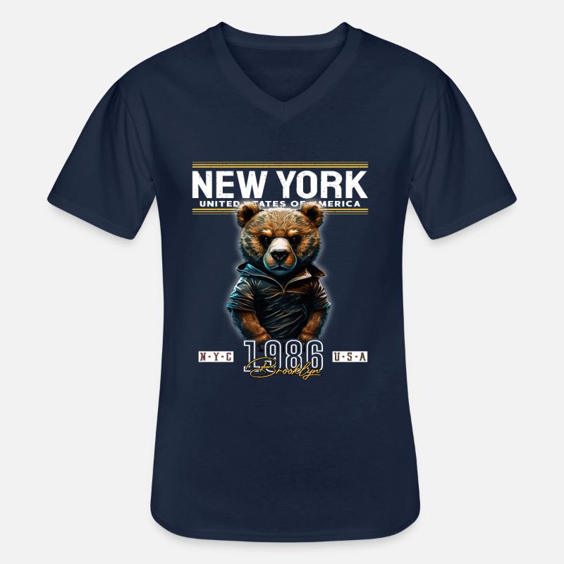 New York - Männer-T-Shirt mit V-Ausschnitt - Navy