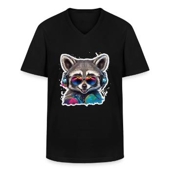 Raccoon With Headphones Graffiti Art - Men's V-Neck T-Shirt - black - Front - AI Model Male 178 dark (178cm)