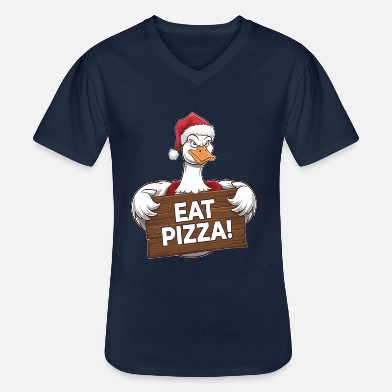 Weihnachtsgans Mit Pizza Botschaft - Männer-T-Shirt mit V-Ausschnitt - Navy