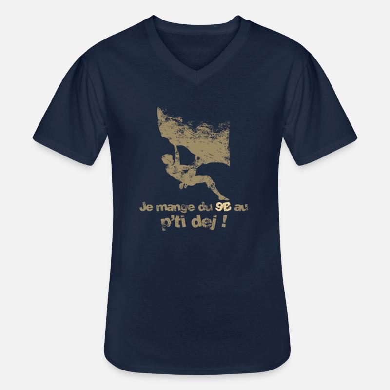 Escalade - difficulté 9B - T-shirt col V Homme - marine