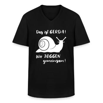 Das ist Gerda Wir joggen gemeinsam, Laufen, Rennen - Männer-T-Shirt mit V-Ausschnitt - Schwarz - Vorne - AI Model Male 178 dark (178cm)