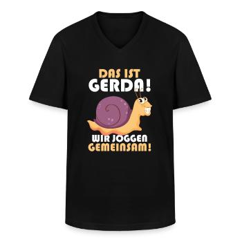 Das ist Gerda Wir joggen gemeinsam, Laufen, Rennen - Männer-T-Shirt mit V-Ausschnitt - Schwarz - Vorne - AI Model Male 178 dark (178cm)