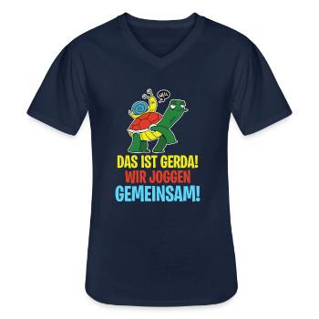 Das ist Gerda Wir joggen gemeinsam, Laufen, Rennen - Männer-T-Shirt mit V-Ausschnitt - Navy - Vorne - AI Model Male 178 dark (178cm)