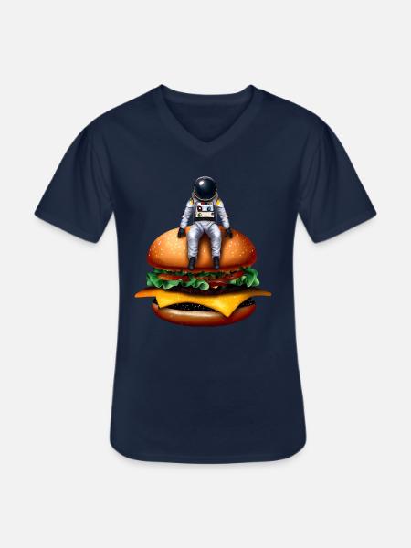 Space Astronaut Cheeseburger - Men's V-Neck T-Shirt - navy
