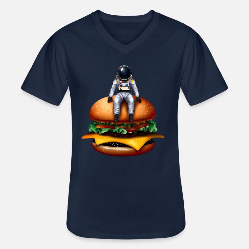Astronaute spatial Cheeseburger - T-shirt col V Homme - marine