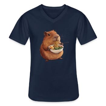 Capybara Eats Ramen - Men's V-Neck T-Shirt - navy - Front - AI Model Male 178 dark (178cm)