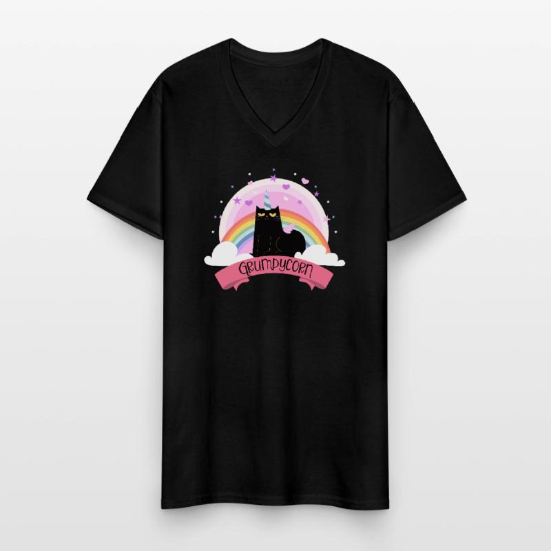 Grumpycorn Grumpy Einhorn Katze Männer-T-Shirt mit V-Ausschnitt