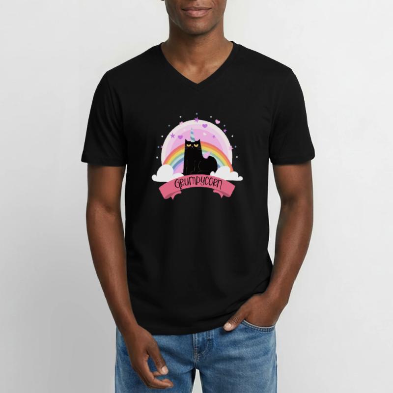 Grumpycorn Grumpy Einhorn Katze Männer-T-Shirt mit V-Ausschnitt