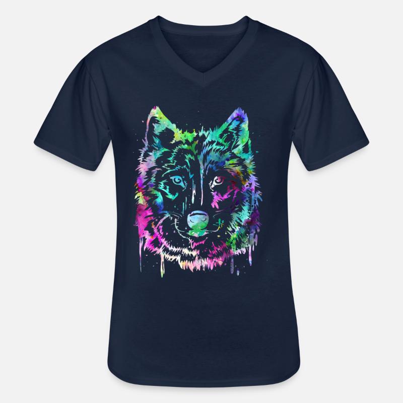 Wolf - Men's V-Neck T-Shirt - navy