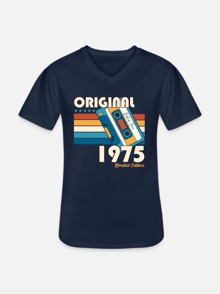 48th Birthday Man June Vintage 1975 Cassette - Men's V-Neck T-Shirt - navy