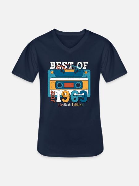 60th Birthday Man July Vintage 1963 Cassette - Men's V-Neck T-Shirt - navy