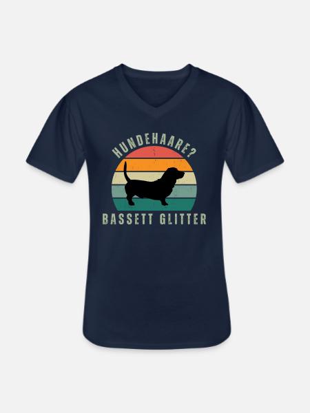 Basset Glitter Retro Sunset - Männer-T-Shirt mit V-Ausschnitt - Navy
