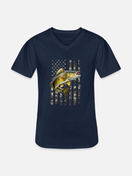 walleye American flag, Fishing - Men's V-Neck T-Shirt - navy
