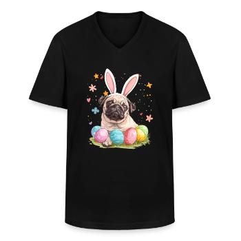 Oeufs de Pâques Carlin Chasse jour de Pâques - T-shirt col V Homme - noir - Devant - AI Model Male 178 dark (178cm)