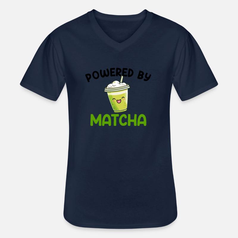 powered by matcha, matcha - Männer-T-Shirt mit V-Ausschnitt - Navy