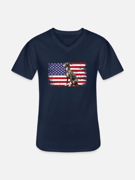 whippet dog American Flag - Men's V-Neck T-Shirt - navy