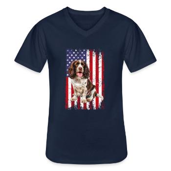 Springer Spaniel - Men's V-Neck T-Shirt - navy - Front - AI Model Male 178 dark (178cm)