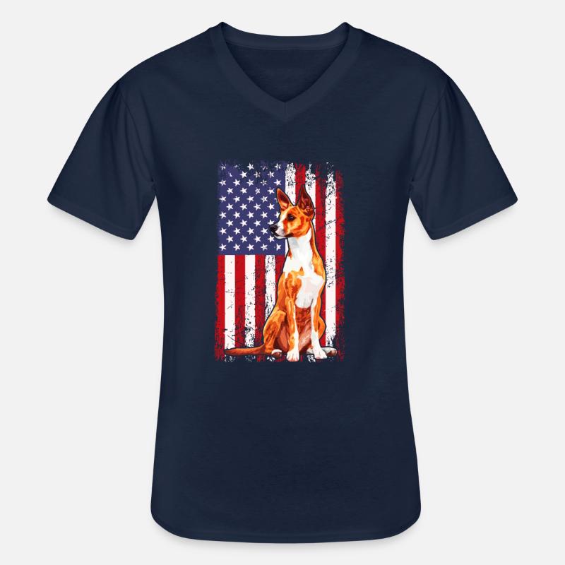 basenji american flag, basenji - Männer-T-Shirt mit V-Ausschnitt - Navy