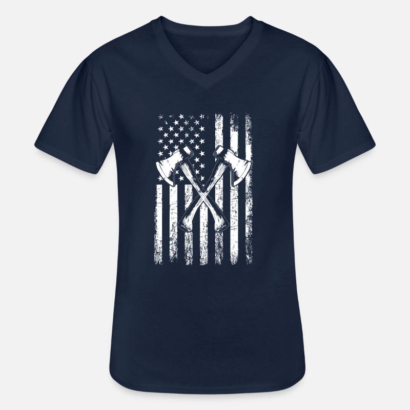 axe throwing american flag - Männer-T-Shirt mit V-Ausschnitt - Navy