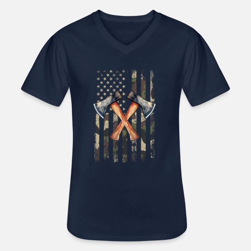 axe throwing american flag - Männer-T-Shirt mit V-Ausschnitt - Navy