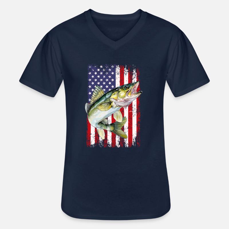 Walleye camo American flag - Männer-T-Shirt mit V-Ausschnitt - Navy