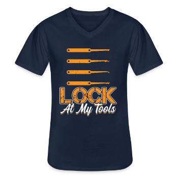 Lock At My Tools | Lock Picking Pun | Lock Picker - Men's V-Neck T-Shirt - navy - Front - AI Model Male 178 dark (178cm)