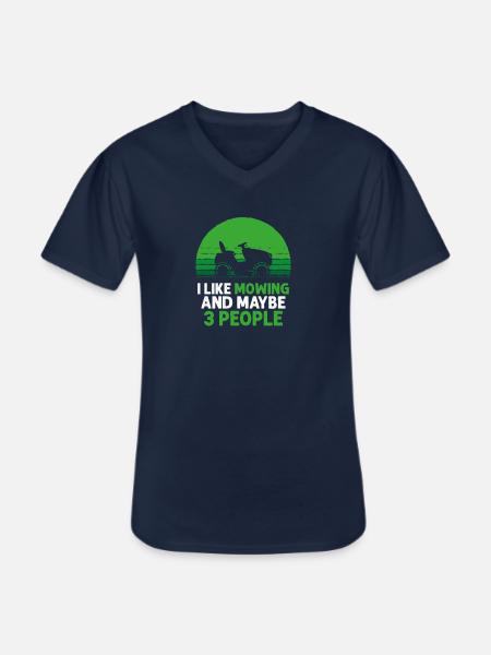 Jag gillar klippning och 3 personer rolig gräsklippare - T-shirt med V-ringning herr - marinblå