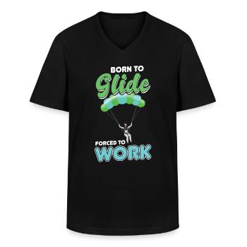 Né pour glisser, forcé de travailler - T-shirt col V Homme - noir - Devant - AI Model Male 178 dark (178cm)