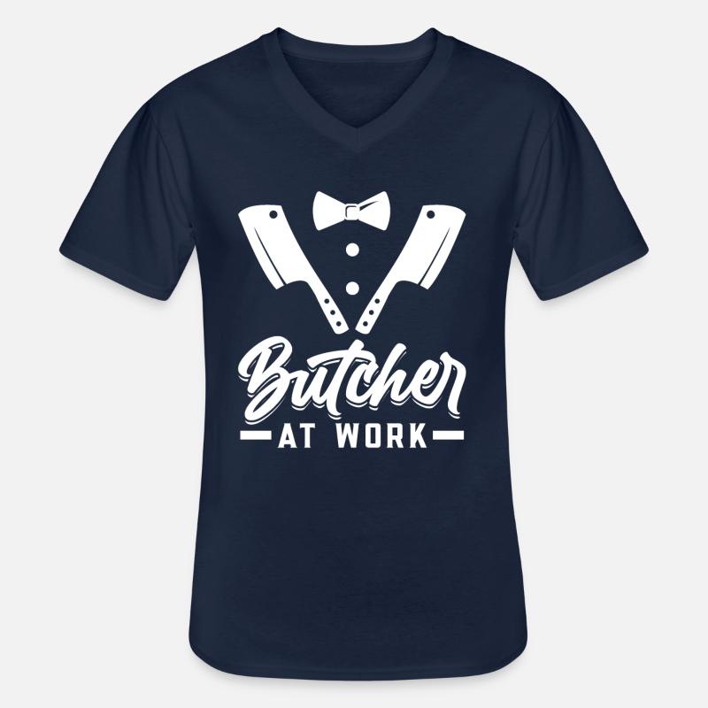 Butcher At Work - Men's V-Neck T-Shirt - navy