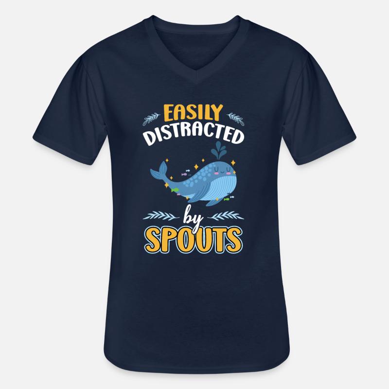 Easily Distracted By Spouts - Whale Watching - Männer-T-Shirt mit V-Ausschnitt - Navy