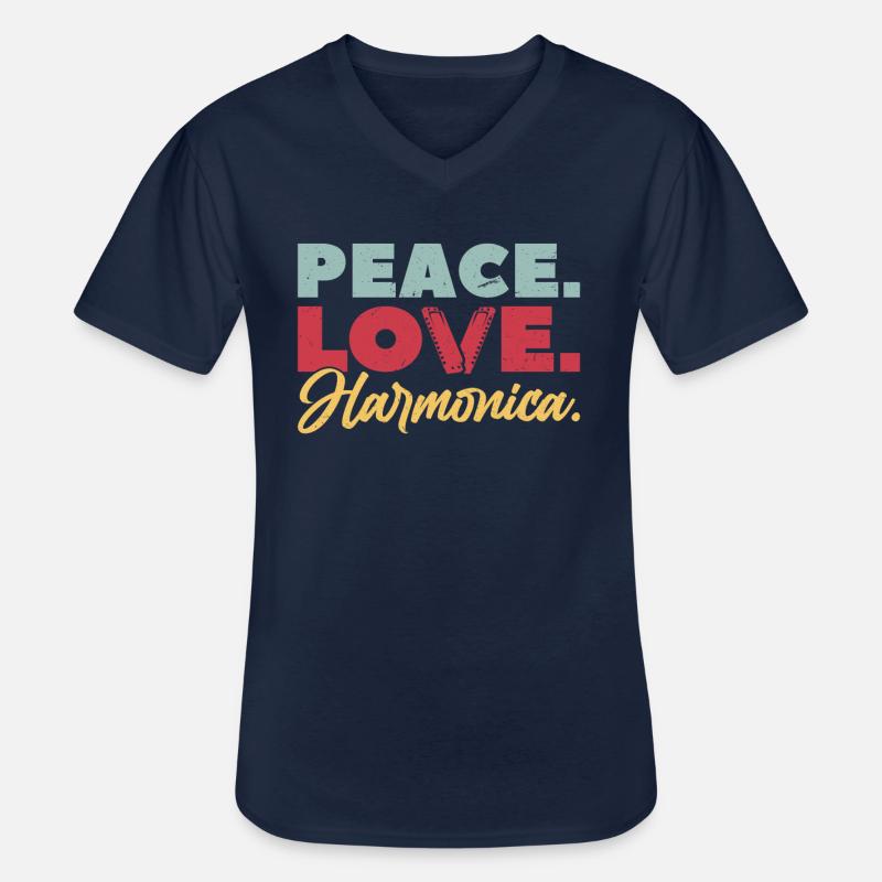 Peace. Love. Harmonica. - Harmonica Player - Männer-T-Shirt mit V-Ausschnitt - Navy
