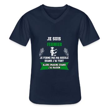 fermier je ferme pas ma gueule - T-shirt col V Homme - marine - Devant - AI Model Male 178 dark (178cm)